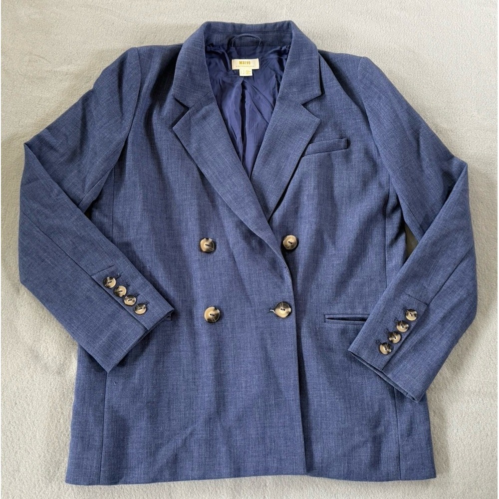 Anthropologie Maeve Double-Breasted Blazer Chambray Blue Size 4 Boxy Oversized